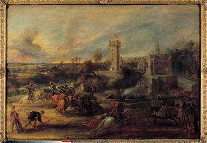 Een toernooi bij de putten van Kasteel Steen (Middeleeuwen). Vlaams schilderij door Pierre Paul Rubens (1577-1640) door Peter Paul Rubens