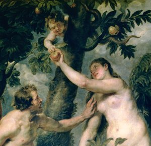 Adam en Eva (gekopieerd van het schilderij door Titian) (detail) door Peter Paul Rubens