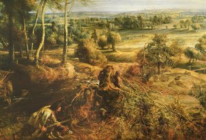 Een herfstlandschap met uitzicht op Het Steen in de vroege ochtend (detail)