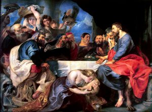 Feest in het huis van Simon de Farizeeër, tussen 1618 en 1620 door Peter Paul Rubens