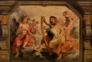 Koning David speelt de harp