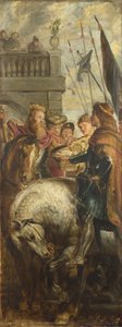 Koningen Clothar en Dagobert discussiëren met een heraut van keizer Mauritius. Schets voor hoogaltaarstuk, Sint-Baafs, Gent, 1611