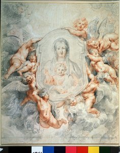 De Madonna aanbeden door engelen door Peter Paul Rubens