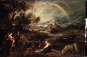 Landschap met een regenboog door Peter Paul Rubens