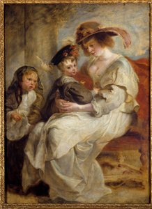 Portret van Helene Fourment (1614-1673), de tweede vrouw van de schilder met de twee kinderen van het paar (1634) door Peter Paul Rubens