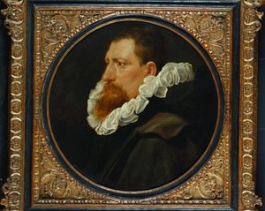 Portret van een heer, klein buste lengte, met een witte kraag en grijze mantel