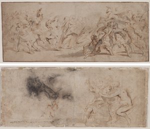 Verzoening van de Romeinen en de Sabijnen (recto) Venus Ontwapent Mars, Draperiestudie (verso) door Peter Paul Rubens