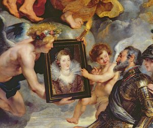 De Medici-cyclus: Henri IV (1553-1610) ontvangt het portret van Marie de Medici (1573-1642) 1621-25 (detail) door Peter Paul Rubens