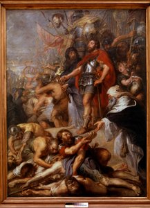 De triomf van Judas Maccabee Judas Maccabee (of Macabee), bijgenaamd de hamer, opvolger van zijn vader Matathias aan het hoofd van de opstand van de Joden tegen de onderdrukking van de Seleuciden tijdens het bewind van Antiocho