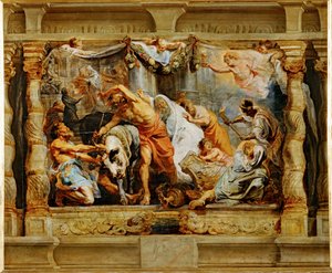 De triomf van de eucharistie over afgoderij (schilderij op doek)