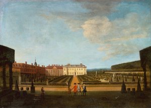 Een Uitzicht op de Tuin en Hoofdparterre van Winchendon House door Peter Tillemans