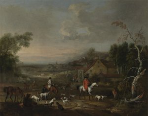 De Eerwaarde Jemmet Browne bij een ontmoeting van vossenjachten, c.1730