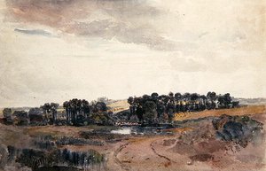 Landschap met bomen en vee bij een vijver door Peter de Wint