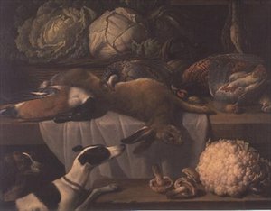 Dood wild en groenten in een voorraadkamer