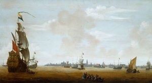 Gezicht op Amsterdam vanaf de zee door Peter van den Velde