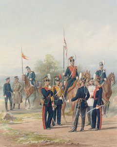 Een groep officieren en soldaten van de Life Guard Lancer Regimenten van Zijne en Hare Majesteiten