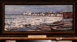 Het drijven van het ijs op de Wolga, nabij Jaroslavl. Werk van Pyotr Ivanovich Petrovichev