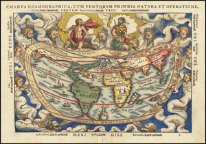1553 wereldkaart - Charta Cosmographica, Cum Ventorum Propria Natura et Operatione