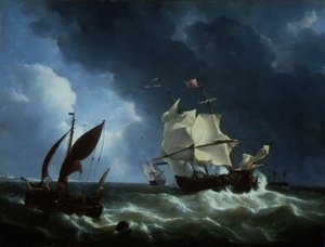 Nederlandse Fregat Komt tot Anker in een Storm