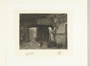 Vrouw die een wandklok opwindt door Petrus Johannes Arendzen
