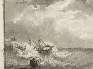 Schipbreuk op een rotskust door Petrus Johannes Schotel (circle of)