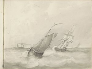 Zeilschepen op zee door Petrus Johannes Schotel (circle of)