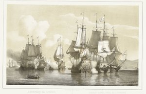 Zeeslag bij Livorno, 1653 (title on object) door Petrus Johannes Schotel