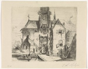 Processie in de deuropening van een kerk door Petrus Marius Molijn