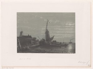 Zeilschip op het droge bij maanlicht door Petrus Paulus Schiedges (I)