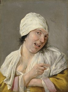 Zien: Een Jonge Vrouw die Wijst (uit de serie Personificaties van de Vijf Zintuigen, ca. 1635-66) door Petrus Staverenus