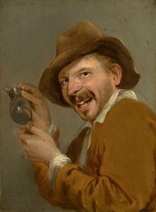 Smaak: Een Lachende Man met een Omhooggehouden Glas (uit de serie Personificaties van de Vijf Zintuigen, ca. 1635-66) door Petrus Staverenus