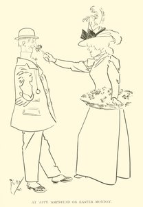 Cartoon door Phil May, uit de jaren 1890 door Phil May
