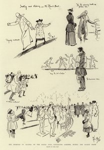 De humor van schaatsen op de Round Pond, Kensington Gardens, tijdens de recente vorst door Phil May