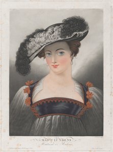 Portret van Susanna Lunden, met breedgerande hoed met veren door Philibert Louis Debucourt