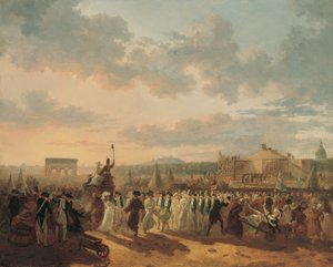 Voorbereidingen voor het Fête de la Fédération, 14 juli 1790 door Philibert Louis Debucourt