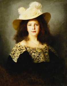 Portret van Mici Lukacs, 10 jaar oud, in een Donkerblauwe Jurk met Kantkraag