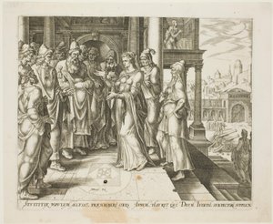 Judith Spreekt de Ouderen van Bethulia Toe, plaat drie uit Het Verhaal van Judith en Holofernes