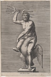 Jupiter, standbeeld van de naakte god zittend op een adelaar, met een dubbele drietand, 1586
