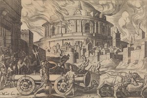 De Chaldeeën die de Zuilen van de Tempel van Jeruzalem Wegvoeren, uit De Rampen van..., 1569 door Philip Galle