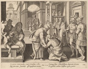 Cornelius die Sint-Pieter Aanbidt door Philip Galle after Jan van der Straet