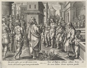 Sint Paulus Predikend in Rome door Philip Galle after Jan van der Straet