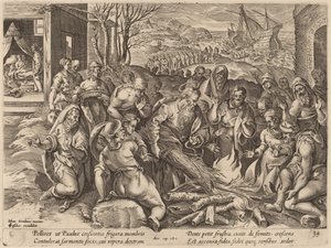 Sint Paulus Schipbreuk op het Eiland Melita door Philip Galle after Jan van der Straet