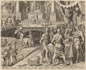Josia viert Pascha door Philip Galle, after Maerten van Heemskerck