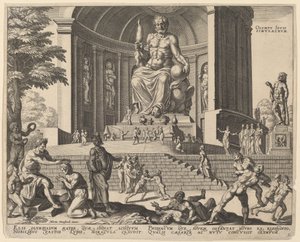 Standbeeld van Jupiter in Olympia door Philip Galle, after Maerten van Heemskerck