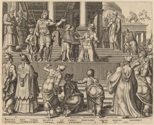 Het Boek van de Wet Gelezen voor het Volk door Philip Galle, after Maerten van Heemskerck
