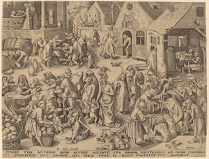Liefdadigheid [recto] door Philip Galle after Pieter Bruegel the Elder