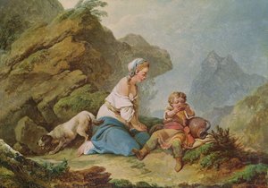 Hagar die haar Zoon Drinkend Bekijkt door Philippe Jacques de Loutherbourg