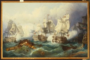 De slag bij Trafalgar door Philip James de Loutherbourg