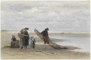 Garnalenvisser op het strand door Philip Sadée