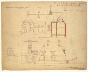 Elevaties voor The Red House, Bexley Heath door Philip Webb